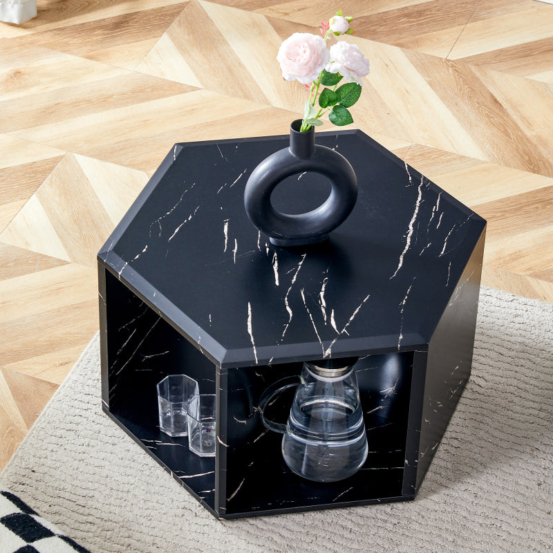 Modern Hexagon Coffee Table for Living Room, Extra Storage