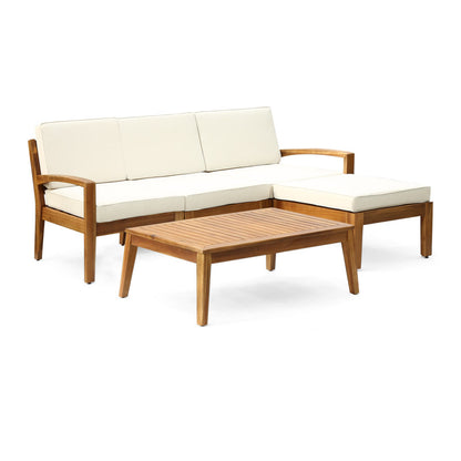 GRENADA Rustic L-Shaped Patio Sectional Sofa Set Acacia Wood