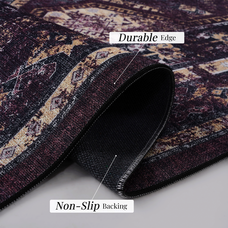 NAAR MAVAL Washable 2x3 Entryway Doormat, Black/Burgundy