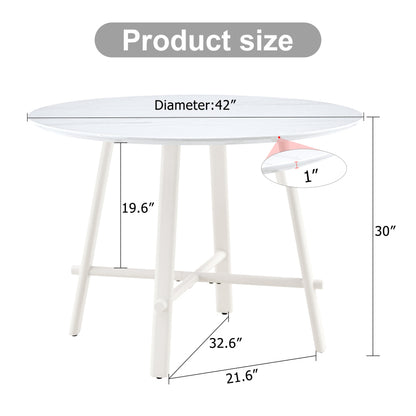 Modern Round Dining Table, Dining Room, 42-Inch White Top