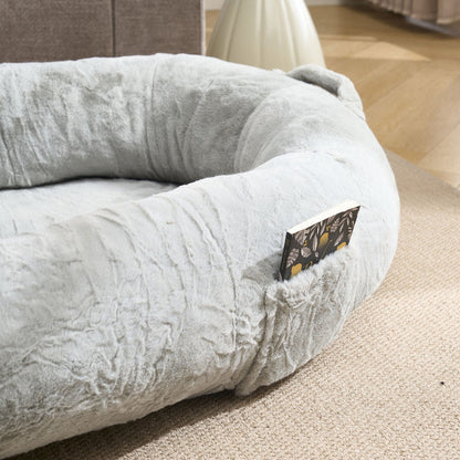 Human Dog Bed for Adult, Giant Extra Large Memory Foam Human Size Pet Bed for People, Fluffy Plush Dog Bed for Human with Storage Pocket  Cover Portable Handle Non-Slip Bottom