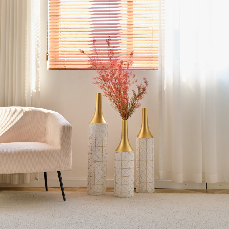 Modern Floor Vase Trio for Living Room, Tall White Metal