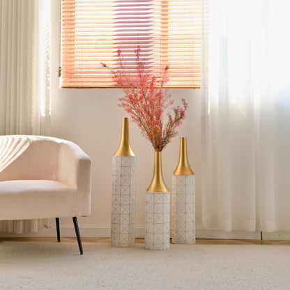 Modern Floor Vase Trio for Living Room, Tall White Metal
