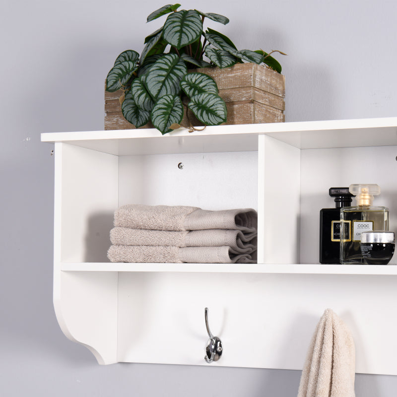White Wall Coat Rack for Entryway, Shelf & 4 Dual Hooks
