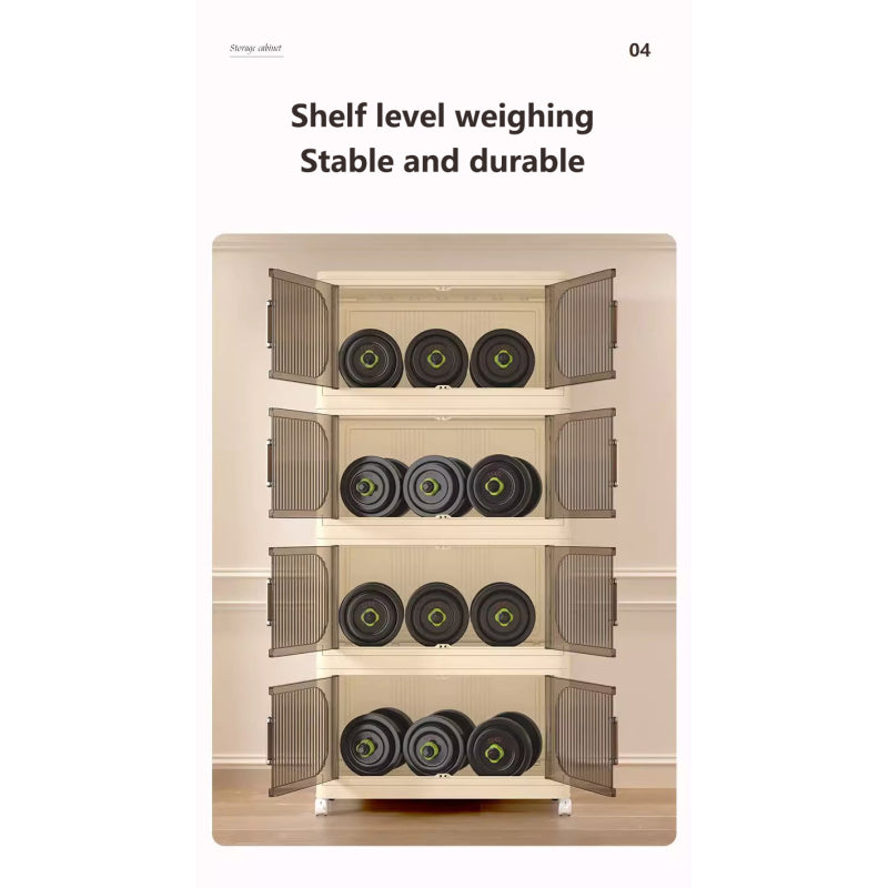 Modern Folding Closet Cabinet with Wheels, 3-Tier