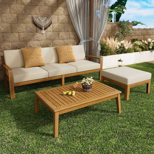 GRENADA Rustic L-Shaped Patio Sectional Sofa Set Acacia Wood