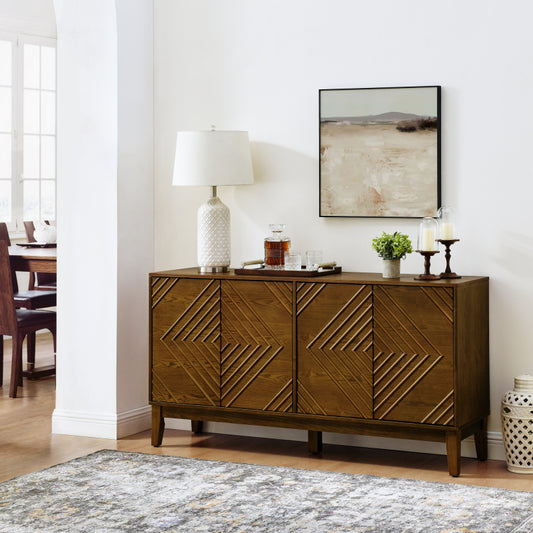 Walnut Mid-Century Sideboard for Living Room, Fluted Doors