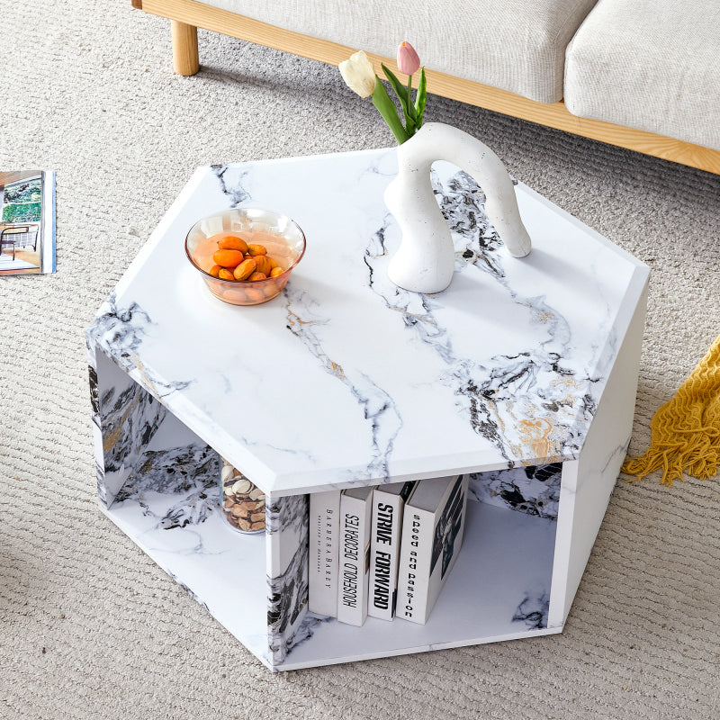 Modern Hexagon Coffee Table for Living Room, Extra Storage