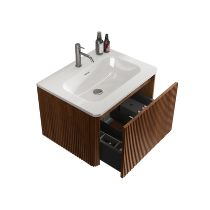 Etna 24-in Striped Walnut Floating Bath Vanity, Ceramic Sink