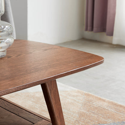 Modern Coffee Table for Living Room, Solid Oak Top & Shelf