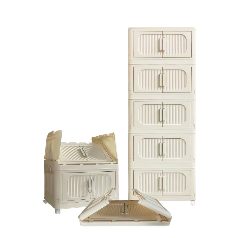 Modern Folding Closet Cabinet with Wheels, 3-Tier