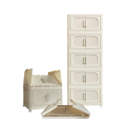Modern Folding Closet Cabinet with Wheels, 3-Tier
