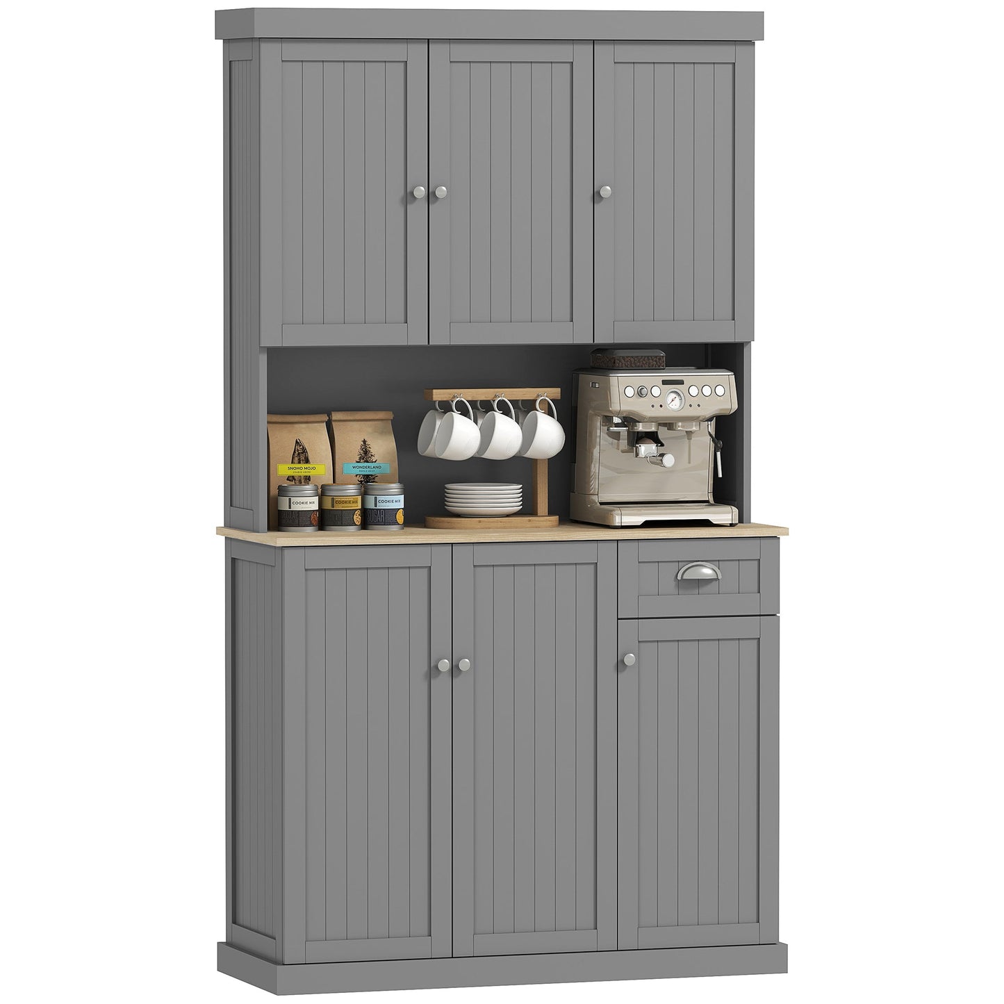 Modern Farmhouse Buffet Hutch by HOMCOM with Microwave Shelf