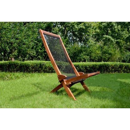 Coastal Folding Rope-Weave Wood Chair for Patio, Folds Flat
