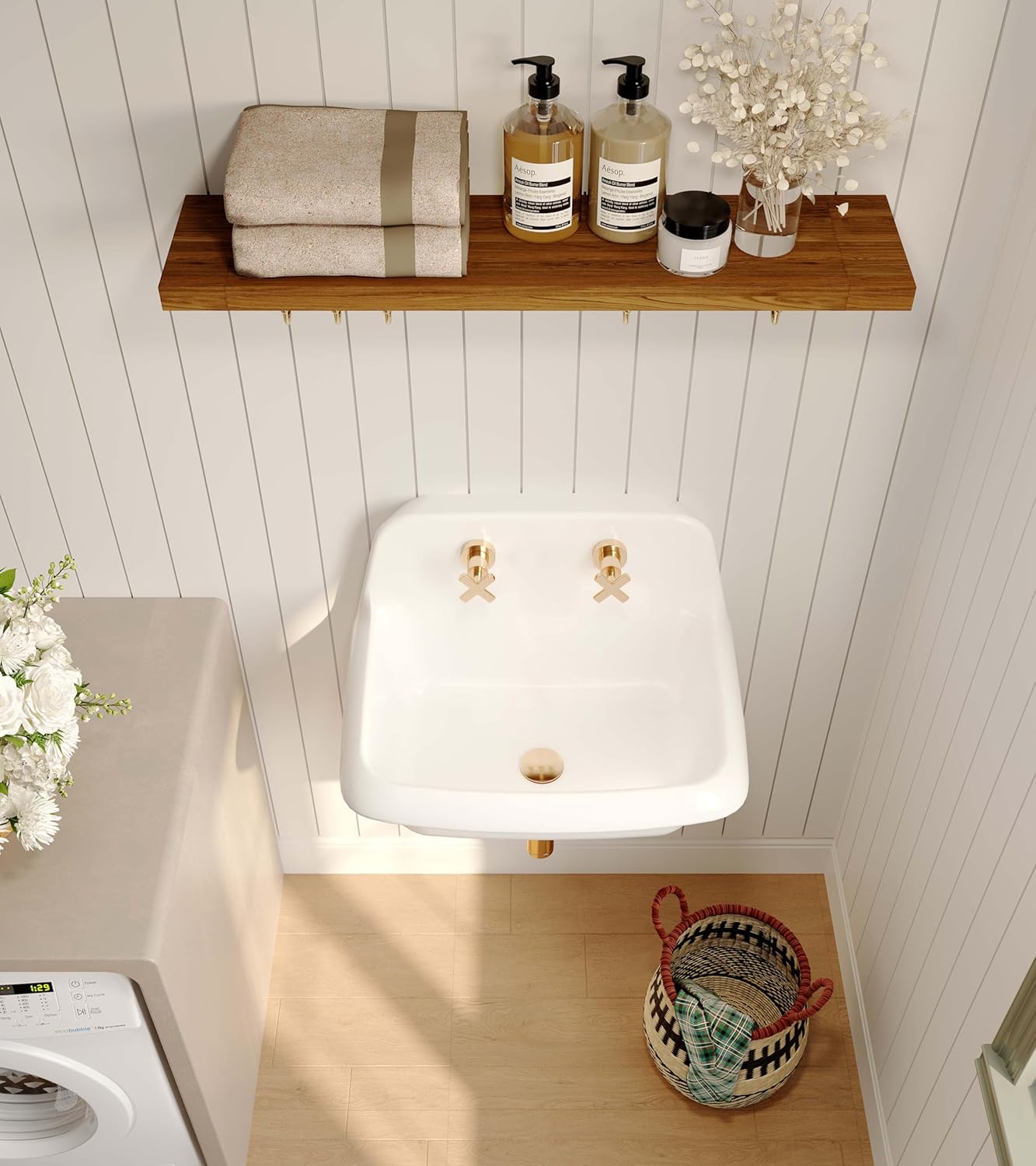ELLAI Farmhouse Wall-Mount Laundry Sink with High Back