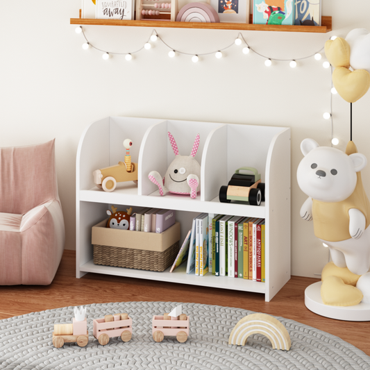 Modern Kids Bookcase for Nursery & Playroom with 4 Cubbies