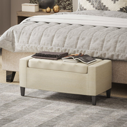 HOMCOM Linen Ottoman Bench for Entryway, Lift-Top Storage