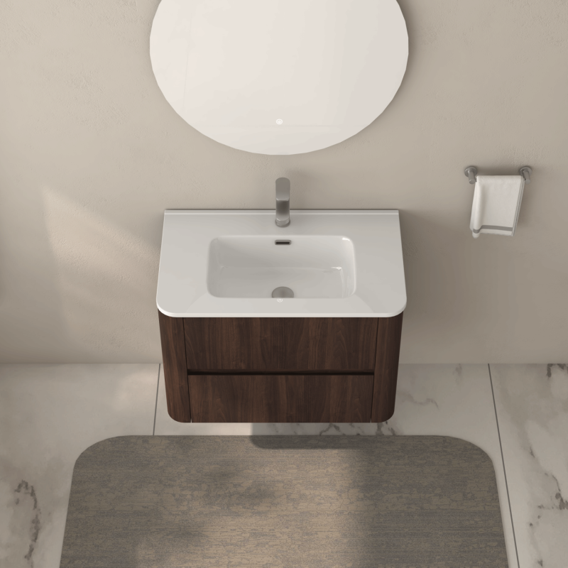 Dark Walnut 30" Floating Bathroom Vanity, Integrated Sink