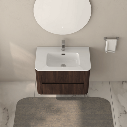 Dark Walnut 30" Floating Bathroom Vanity, Integrated Sink
