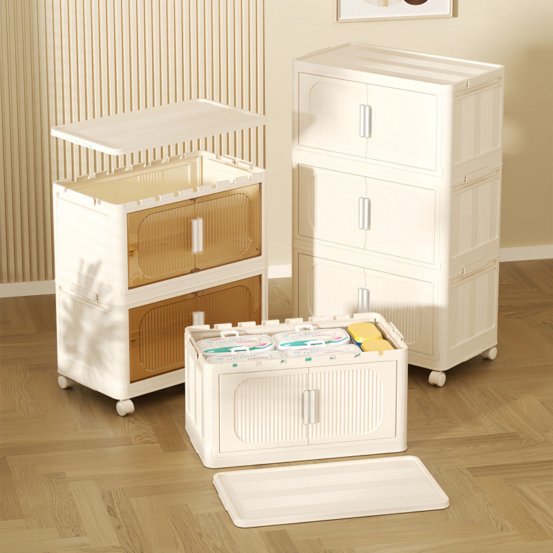 Cream White Collapsible Storage Cabinet for Bathroom