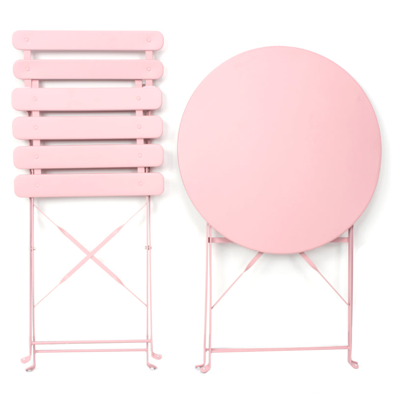 Modern 3-Piece Metal Bistro Set for Patio & Balcony, Pink