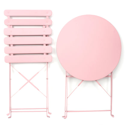 Modern 3-Piece Metal Bistro Set for Patio & Balcony, Pink