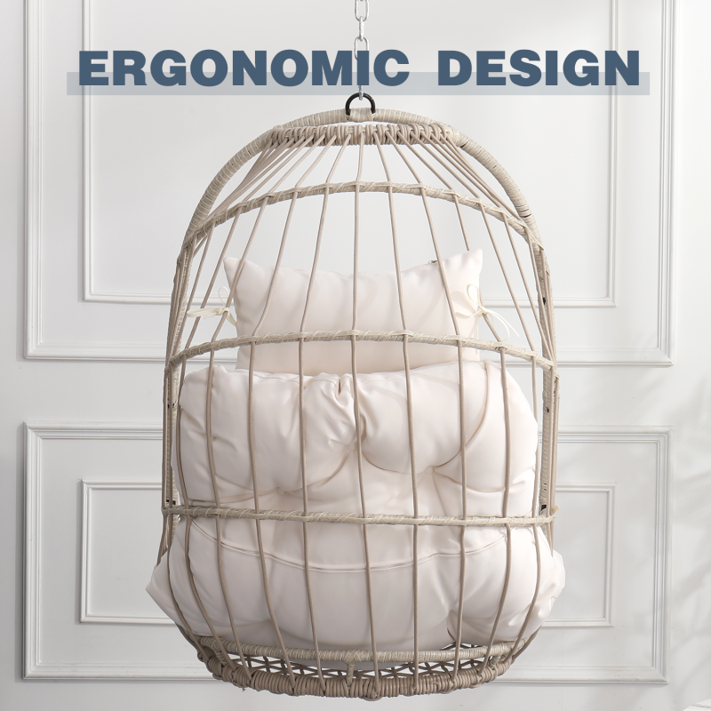 Boho Egg Swing Chair for Patio, All-Weather White PE Rattan