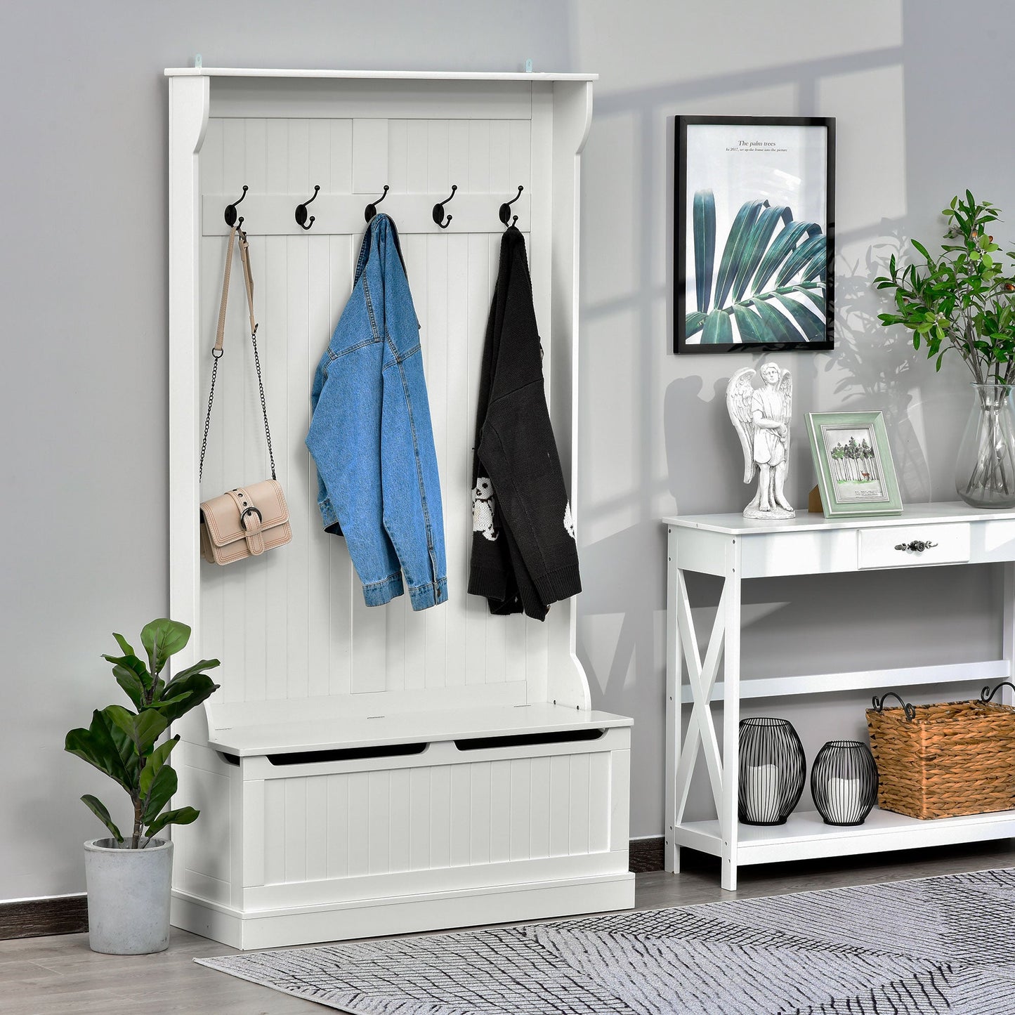 HOMCOM Modern Hall Tree for Entryway, Bench & Shoe Storage