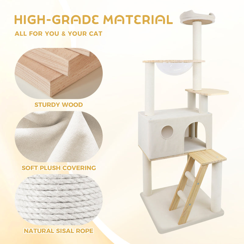 Tall Modern Wooden Indoor Cat Tree with Clear Capsule Perch