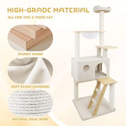 Tall Modern Wooden Indoor Cat Tree with Clear Capsule Perch