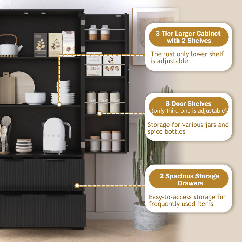 Modern Fluted Kitchen Pantry Cabinet, Drawers & Spice Racks