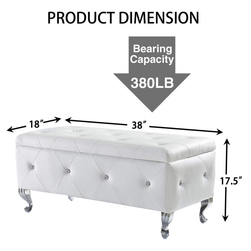 Glam Storage Ottoman Bench for End of Bed, Crystal-Tufted