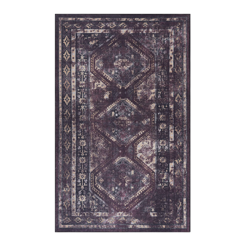 NAAR MAVAL Washable 2x3 Entryway Doormat, Black/Burgundy