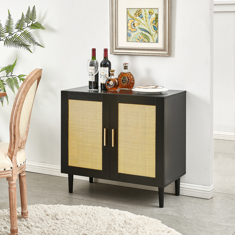 Modern Rattan Sideboard for Living Room, Adjustable Shelves