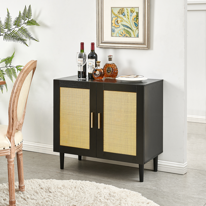 Modern Rattan Sideboard for Living Room, Adjustable Shelves