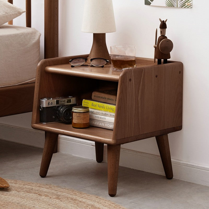 Nordic Solid Beech Nightstand, Compact Bedroom Storage