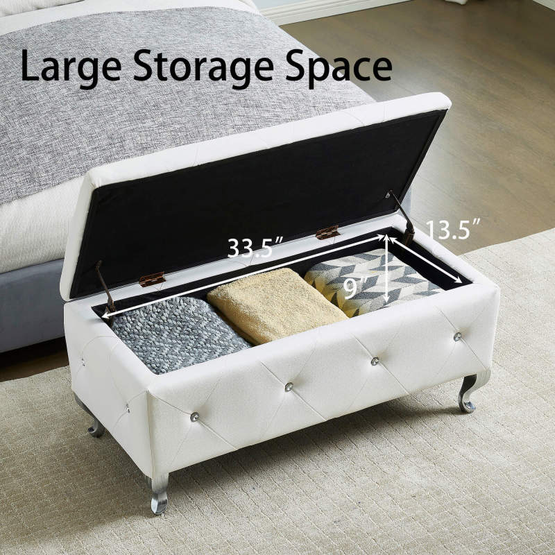 Glam Storage Ottoman Bench for End of Bed, Crystal-Tufted