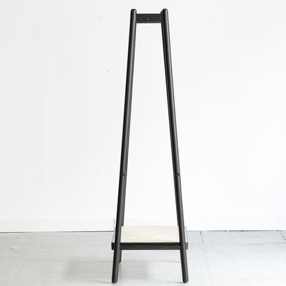 Boho Solid Oak Garment Rack for Entryway, Rattan Shelves
