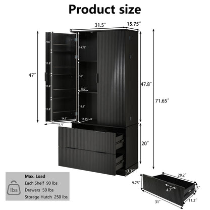 Modern Fluted Kitchen Pantry Cabinet, Drawers & Spice Racks