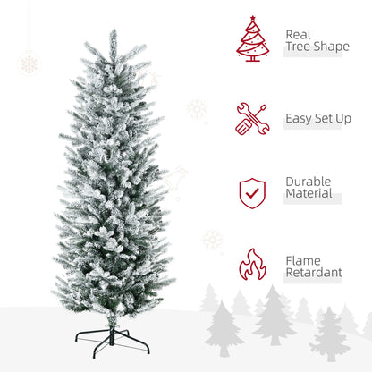 HOMCOM 6 Ft Snow-Flocked Indoor Christmas Tree, Easy Setup