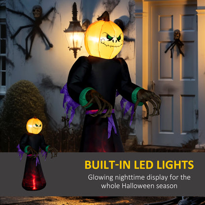 HOMCOM Halloween Reaper & Pumpkin Yard Inflatable, 7ft LED