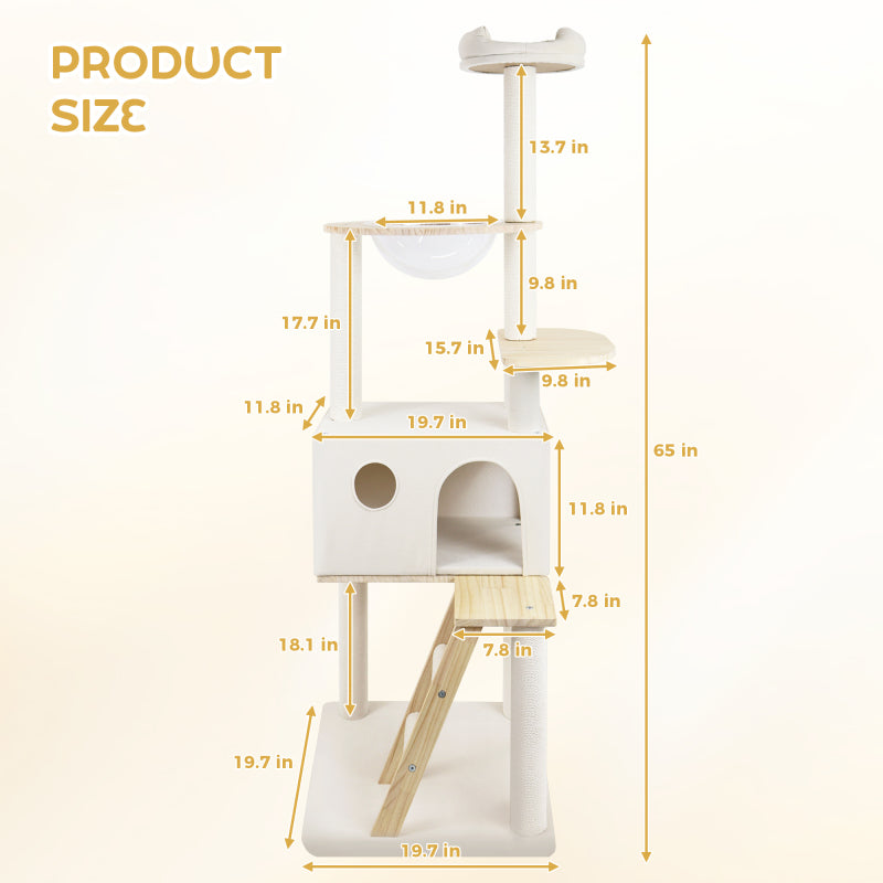 Tall Modern Wooden Indoor Cat Tree with Clear Capsule Perch
