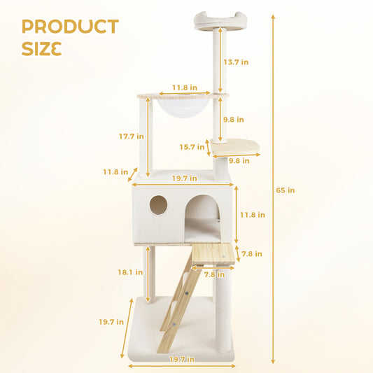 Tall Modern Wooden Indoor Cat Tree with Clear Capsule Perch