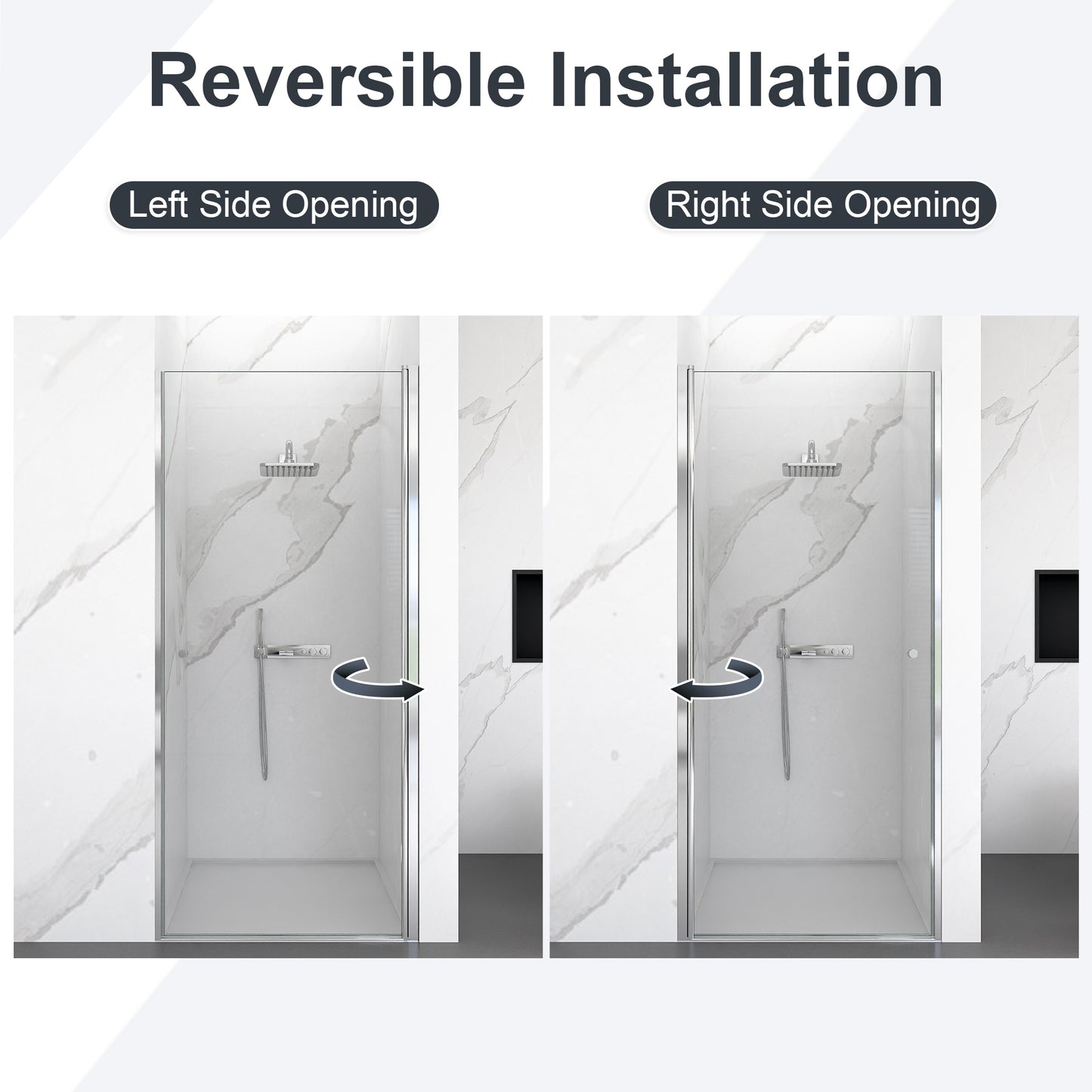 Semi-Frameless Chrome Pivot Shower Door for Bath 1/4" Glass
