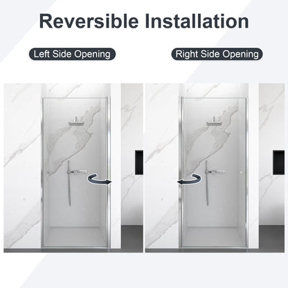 Semi-Frameless Chrome Pivot Shower Door for Bath 1/4" Glass
