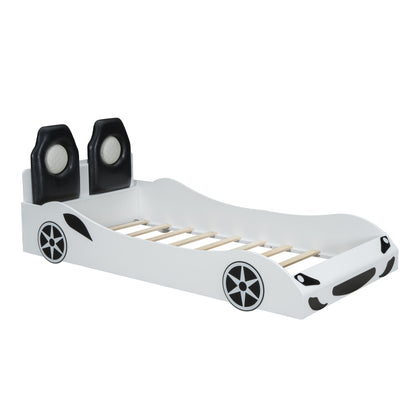 Race Car Twin Platform Bed for Kids, LED & Padded Headboard