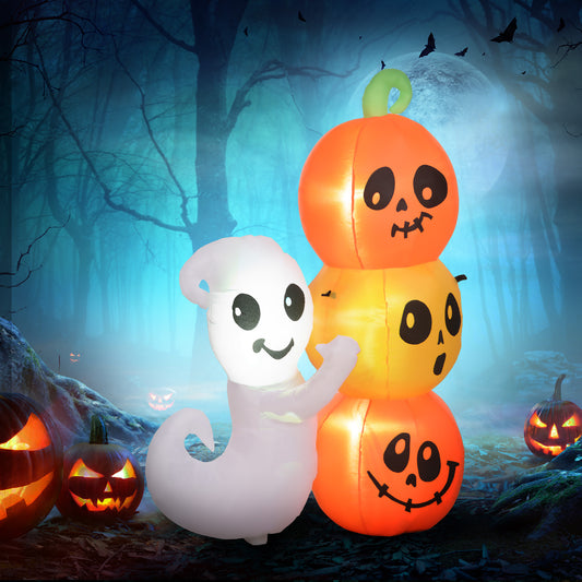 HOMCOM Halloween Inflatable Yard Ghost & Pumpkin 5ft LED-Lit