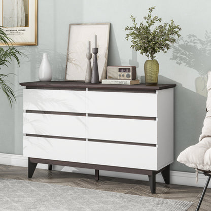 Modern 5-Drawer Bedroom Dresser, Two-Tone White & Walnut
