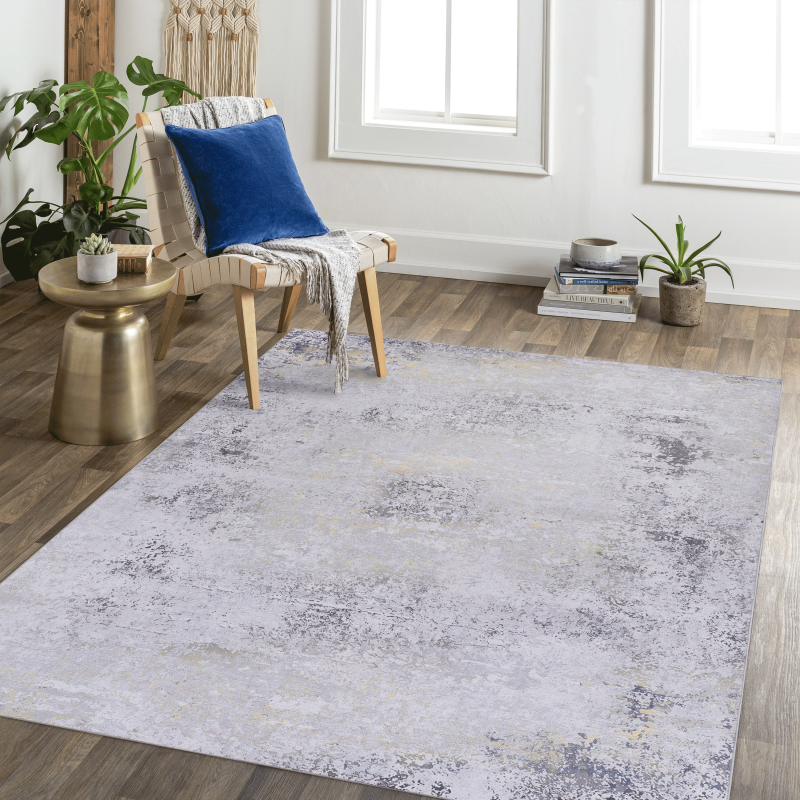 NAAR MAVAL Gray & Gold 5x8 Area Rug, Living Room, Washable