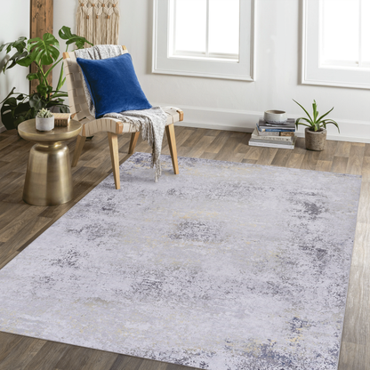 NAAR MAVAL Gray & Gold 5x8 Area Rug, Living Room, Washable